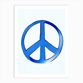 Peace Sign Symbol Blue And White Line Drawing Art Print