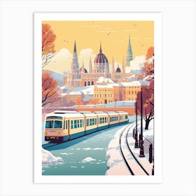 Vintage Winter Travel Illustration Budapest Hungary 2 Art Print