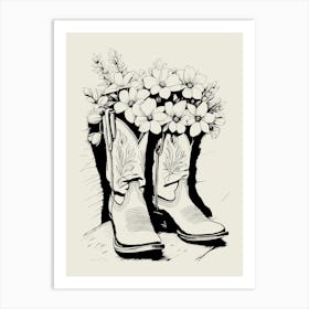 Cowgirl Boots with Flowers in Black Art Print