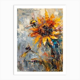 Bee On Sunflower Art Print