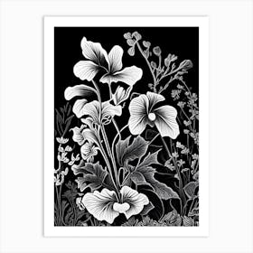 Violets Wildflower Linocut Art Print