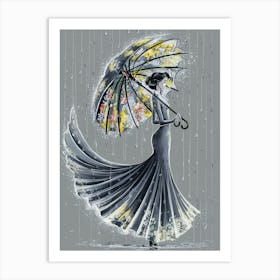 Lady In The Rain Art Print