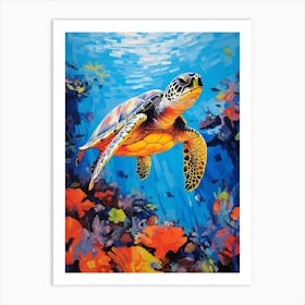 Brushstroke Sea Turtle With Coral 7 Art Print