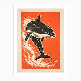 Dolphin, Woodblock Animal  Drawing 3 Art Print