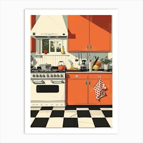 Retro Tiled Kitchen Illustration 1 Art Print