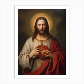 Sacred Heart Of Jesus, Oil On Canvas Portuguese School, 19th Century 003 Art Print