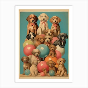 Collection Of Vintage Dogs And  Ballons Kitsch 4 Art Print