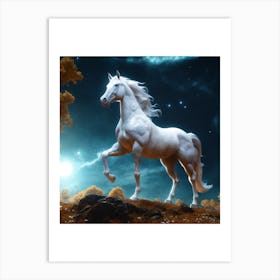 White Horse In The Night Sky Art Print