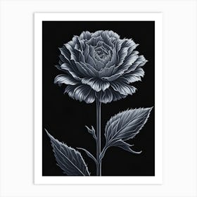 A Carnation In Black White Line Art Vertical Composition 47 Art Print