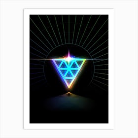 Neon Geometric Glyph in Candy Blue and Pink with Rainbow Sparkle on Black n.0295 Art Print