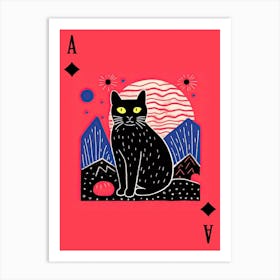Playing Cards Cat 8 Pink And Black Art Print