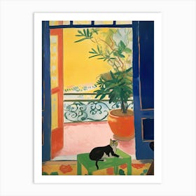 Open Window With Cat Matisse Style Tokyo Japan 2 Art Print