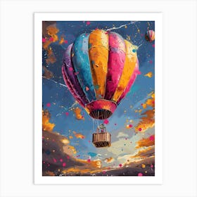 Hot Air Balloon Blue Sky, Vibrant, Pop Art Art Print