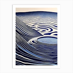 Water Ripples Lake Waterscape Linocut 1 Art Print