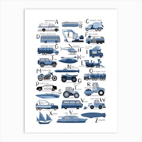 Blue Transportation Alphabet Art Print