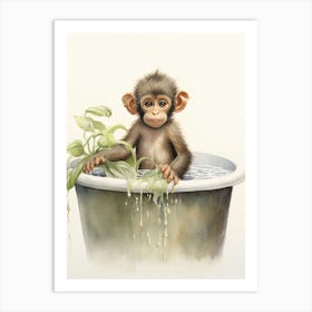 Monkey Painting In A Bathtub Watercolour 4 Art Print