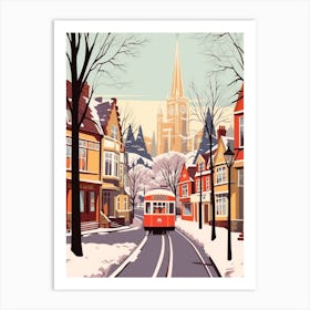 Vintage Winter Travel Illustration Cardiff United Kingdom 2 Art Print