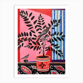 Pink And Red Plant Illustration Zz Plant Raven 3 Art Print