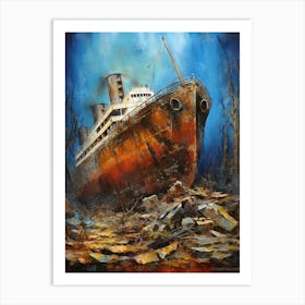 Titanic Ship Wreck Colourful Illustration 2 Art Print