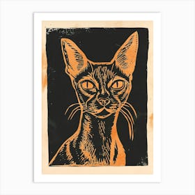 Abyssinian Cat Linocut Blockprint 7 Art Print