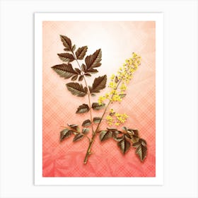 Golden Rain Tree Vintage Botanical in Peach Fuzz Tartan Plaid Pattern n.0192 Art Print