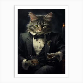 Gangster Cat Norwegian Forest Cat Art Print