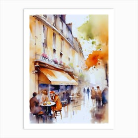 Paris city, passersby, cafes, apricot atmosphere, watercolors.5 Art Print