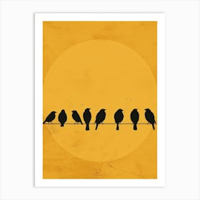 Silhouette Of Birds On A Wire 1 Art Print