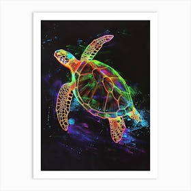 Neon Sea Turtle In The Sea At Night 2 Art Print