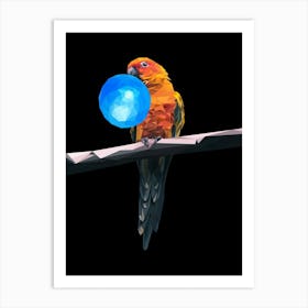 Parrot With Blue Ball Art Print