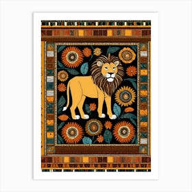 African Quilting Inspired Art of Lion Folk Art, Poetic Colors, 1228 Art Print