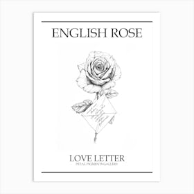 English Rose Love Letter Line Drawing 3 Poster Art Print