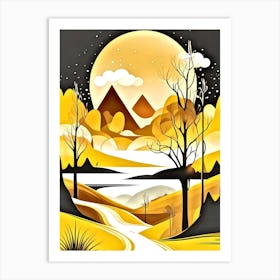 Landscape With Trees And Moon Art Print