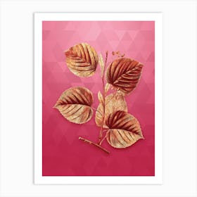 Vintage Linden Tree Botanical in Gold on Viva Magenta n.0604 Art Print