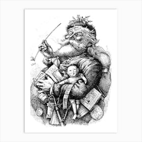 Old Santa Claus, Engraved Illustration Art Print