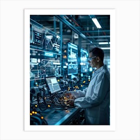 Cyber Industrial Factory With An Ai Manager Overseeing A Network Of Robotic Welding Arms And Automat (4) Art Print