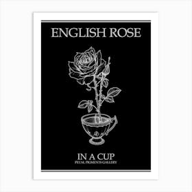 English Rose In A Cup Line Drawing 1 Poster Inverted Art Print