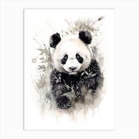 Panda Art In Sumi E (Japanese Ink Painting) Style 2 Art Print