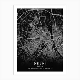 Delhi India Black Map Art Print