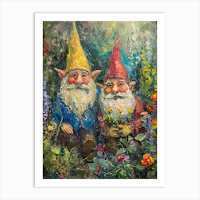 Kitsch Gnomes In The Garden 1 Art Print