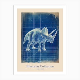 Triceratops Dinosaur Blue Print Sketch 1 Poster Art Print