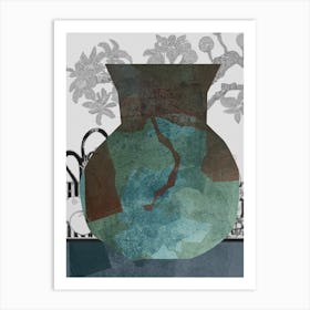 Abstract Still Life With Urn, Teal, Collage No.12923-04 Art Print