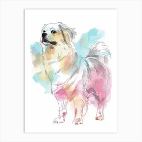 Pastel Tibetan Spaniel Dog Pastel Line Illustration  3 Art Print