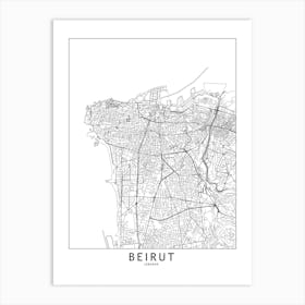 Beirut White Map Art Print