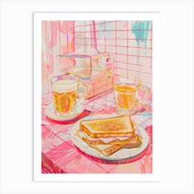 Pink Breakfast Food Coffee And Toastie 1 Art Print