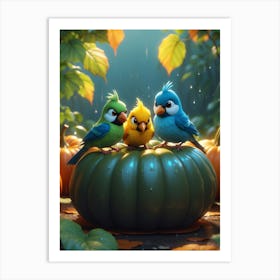 Birds In A Pumpkin Art Print