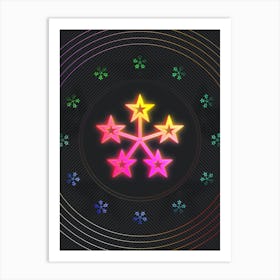 Neon Geometric Glyph in Pink and Yellow Circle Array on Black n.0449 Art Print