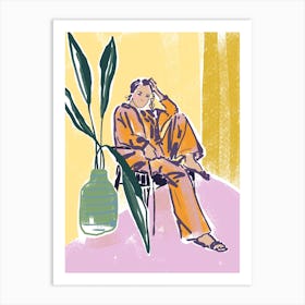 Illustration Of A Woman In Pajamas Art Print