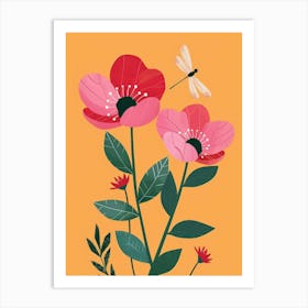 Poppies And Dragonflies Art Print