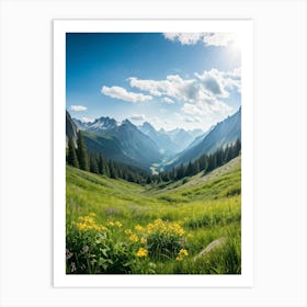 A Panoramic View Of A Dynamic Alpine Landscape Transitioning From Spring To Summer Featuring Idylli (6) Art Print